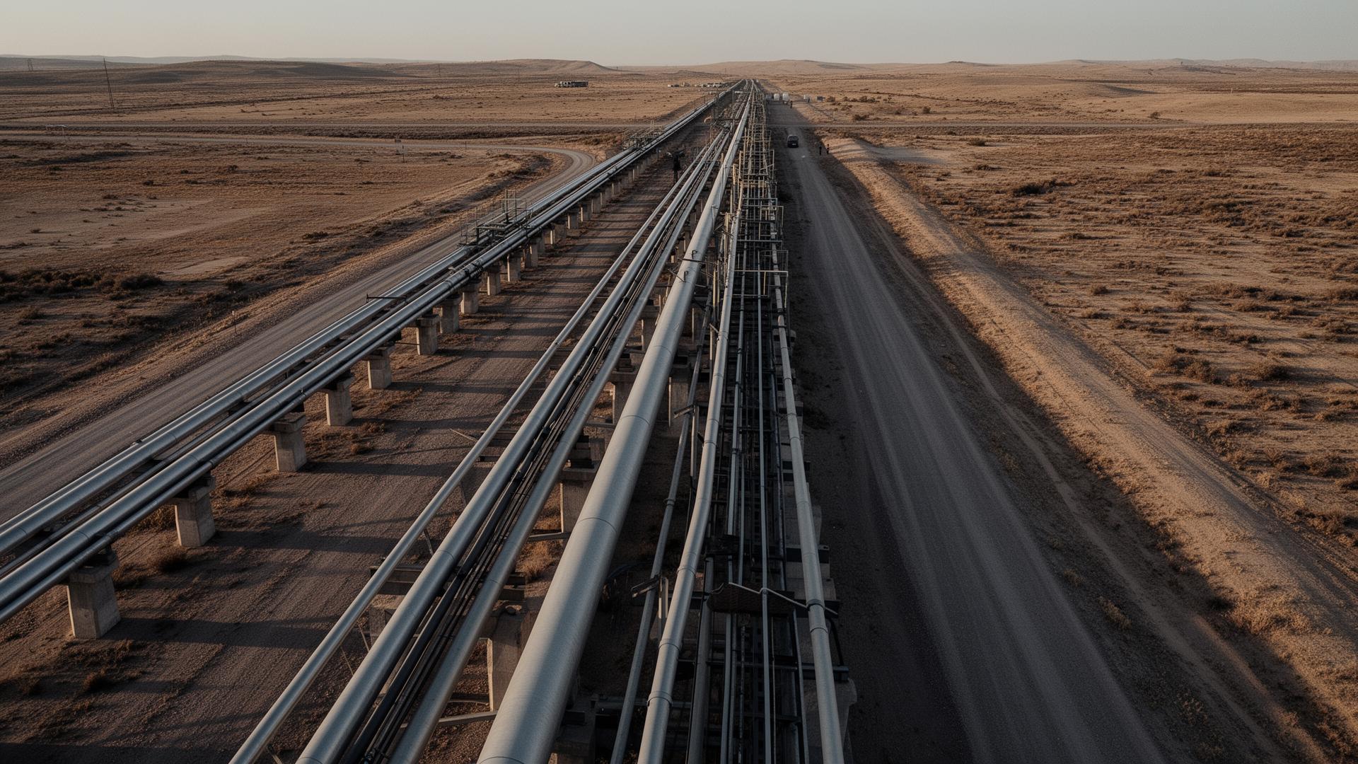 Pipeline industrial atravesando paisaje árido